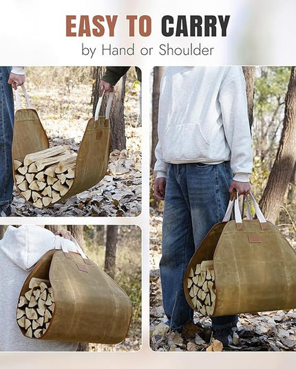 INNO STAGE Canvas Log Carrier Bag,Durable Wood Tote,Fireplace Stove Accessories,Extra Large Firewood Holder with Handles for Camping (44" L x 21" W-Khaki)
