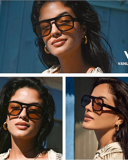 VANLINKER Oversized Retro Square Aviator Sunglasses for Women Men 70s Vintage Style Trendy Big Flat Top Sun Glasses VL9826