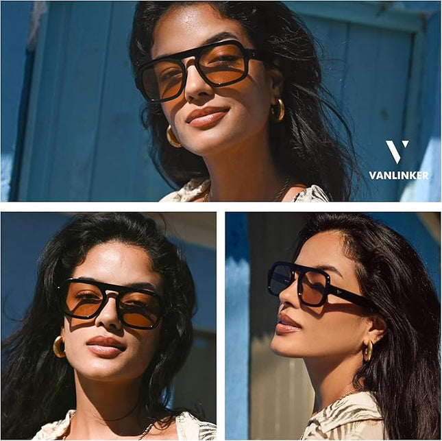 VANLINKER Oversized Retro Square Aviator Sunglasses for Women Men 70s Vintage Style Trendy Big Flat Top Sun Glasses VL9826