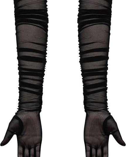 Hazhlko Women's Super Long Stretchy Ruched Mesh Tulle Sheer Gloves Costume Opera Party 1920's Dance Gloves