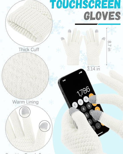 Winter Beanie Hat Scarf Gloves, Warm Fleece Knit Hats Touch Screen Gloves Neck Scarf Set Winter Gifts for Unisex Adult