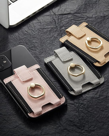 BIAJIYA Phone Card Holder RFID Leather Wallet Credit Adhesive Cell Case Stick-on Card Holder for Women and Men Back of Phone for Most of Smartphones