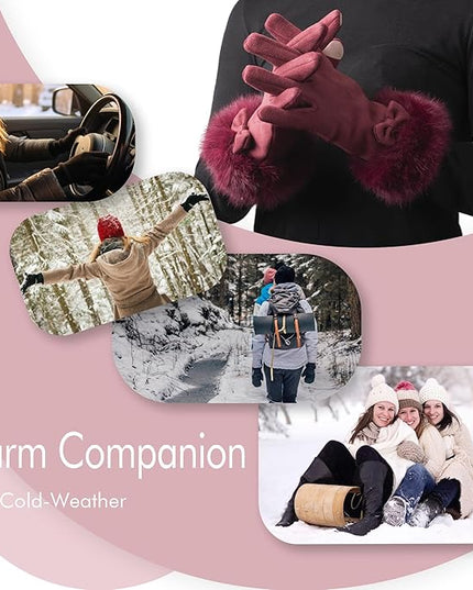 Vagasi Women Touch Screen Gloves, Fleece Lined Winter Gloves for Ladies, Thermal Suede Gloves Fur Cuff for Girls Gifts