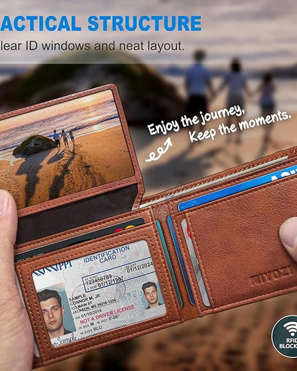 miyozi Airtag Wallet for Men,with Cash Pocket 2 ID Window 13 Cards,Slim Leather Wallet Front Pocket Card Holder RFID Blocking with Gift Box