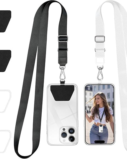 Doormoon Phone Lanyard, Universal Adjustable Neck Strap for Phone Case Keys ID Badges Cell Phone Lanyard Compatible with iPhone, Samsung, Most Smartphones, 2 Pack, Black White