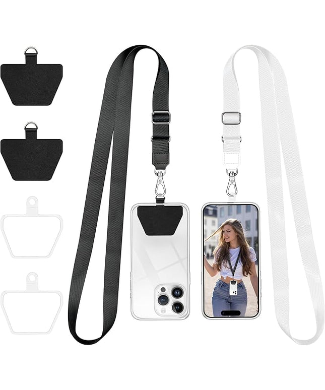 Doormoon Phone Lanyard, Universal Adjustable Neck Strap for Phone Case Keys ID Badges Cell Phone Lanyard Compatible with iPhone, Samsung, Most Smartphones, 2 Pack, Black White