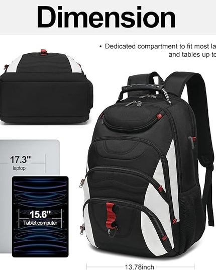 Boavan Laptop Backpack for men, 17.3 inch Laptop Bag with USB Port, Waterproof Travel Work Backpack Purse, Anti-Theft Teacher Nurse Doctor Casual Bookbags Office Business backpack，White