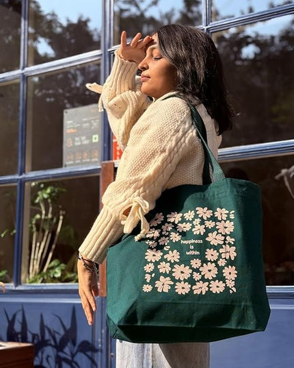 Ecoright Aesthetic Canvas Tote Bag for Women Large Zipper Tote Bags with Pocket, Womens Tote Bag for Yoga, Work, Beach