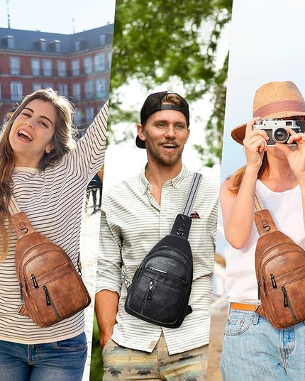 7L Sling Bag For Women Men Backpack Fanny Pack Crossbody Chest Travel Shoulder Belt Bags Purse Handbag PU Leather