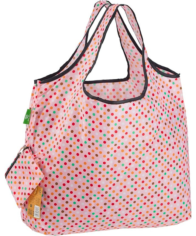 Large Foldable Reusable Polka Dot Shopping Bag by Eco Chic