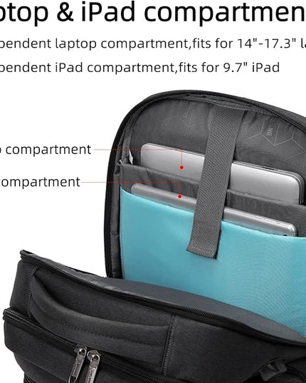 DUSLANG 17 Inch Laptop Backpack for Travel Water Resistant College Backpack for Men Women Laptop Bag with USB Charging Port,Black