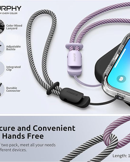 SURPHY 2 Pack Phone Lanyard for Cellphone Case, Phone Wrist Strap for Case, Cellphone Strap with 2-Color Braided, Charm Wrist Lanyard for Women, Cellphone Wrist Lanyard for Women, Black & Lilac