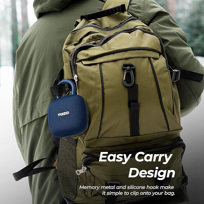 TOZO PE1 Portable Bluetooth Speakers with Adjustable Carabiner, Mini Bluetooth Wireless Shower Speaker with IPX8 Waterproof, 32H Playtime Punchy Bass Audio Speaker for Home, Outdoor and Travel, Blue