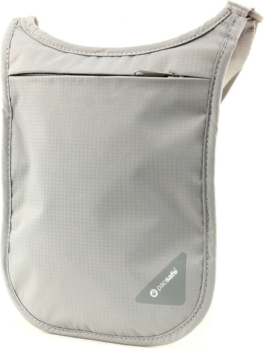 Pacsafe Coversafe V75 Anti-Theft RFID Blocking Passport Holder & Neck Pouch/Wallet - Fits up to Four Passports (or iPhone X) plus Credit Cards, for Women & Men (Neutral Grey)