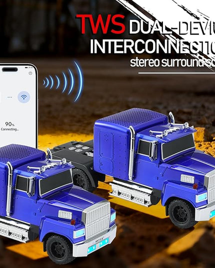 American Truck Bluetooth Speaker with HD Sound, TWS Pairing, LED Party Light, Operation Panel, Built-in Mic, Portable Car Model Speaker for Parties, Beach, Outdoor Activities (Blue)