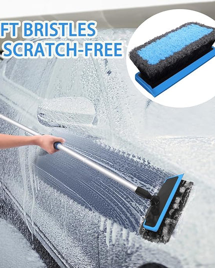 Wontolf 62'' Car Wash Brush with Long Handle, Scratch-Free Soft Bristles Sturdy Car Wash Mop Kit, Complete Car Cleaning Brush Kit Wash Mitt Towel Windshield Squeegee Wheel Tire Brush for Car Truck RV