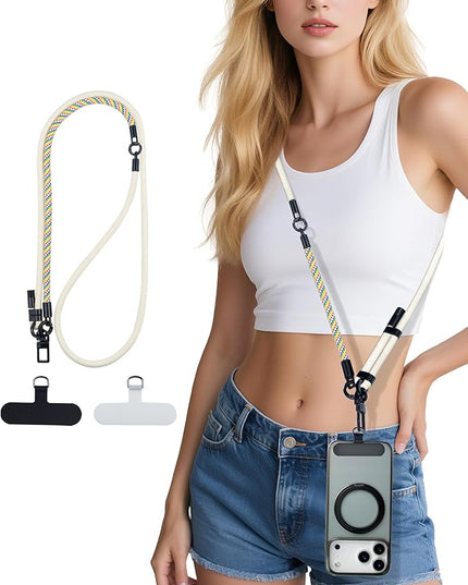 Phone Lanyard Crossbody, 3-in-1 Neck Strap& Wrist Strap, Adjustable Anti-Theft Lanyard with 2 Phone Tether Tabs, Universal Cell Phone Strap for All Case,Travel Essential,Beige