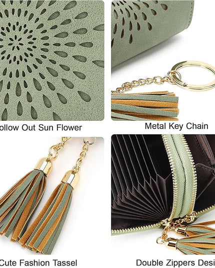 APHISON RFID Credit Card Holder Zipper Card Case Keychain Small Wallet for Women 1942-2 GREEN