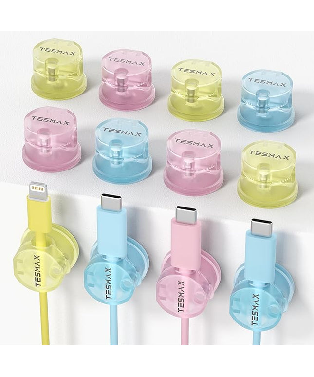 Magnetic Cable Clips 360° Rotation Cord Holder, 12 Pack Cord Organizer 1s Lock Cable Smooth Adjustable Desk Organizers and Accessories, Adhesive Cord Clips for Nightstand,Phone,Wall,Car,Home Office