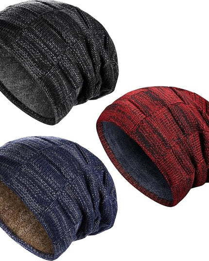 Geyoga 2/3/4 Pack Winter Beanie Hats for Men Warm Slouchy Beanies Hats Fleece Lined Thick Knitted Ski Skull Warm Cap