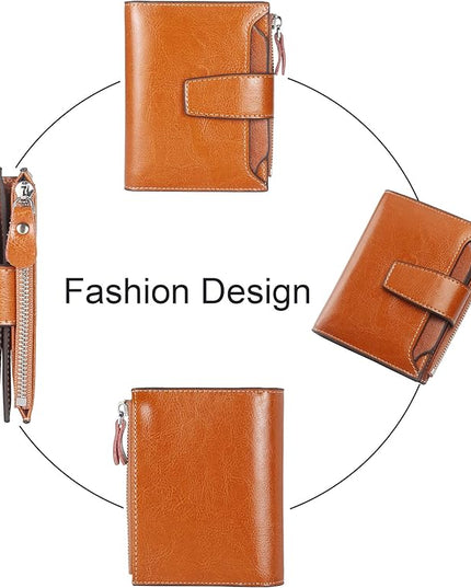 Lavemi Small Compact Women Wallet RFID Blocking Genuine Leather Bifold Purse with ID Windows