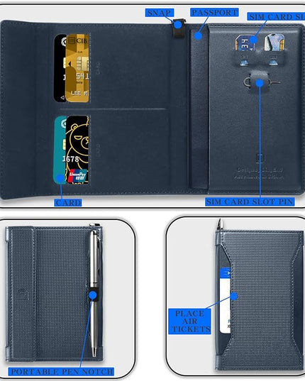 Passport Holder for Travel Essentials, RFID Blocking PU Leather Passport Wallet Cover Card holder Case Passport Book Holders for Women and Men, Dark Blue