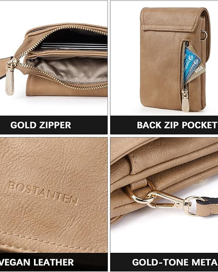 BOSTANTEN Vegan Leather Small Crossbody Bags for Women Designer Cell Phone Bag Wallet Purses Adjustable Strap