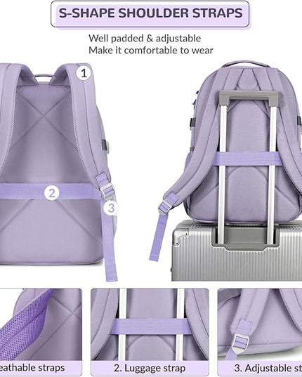 Lohol Water Resistant Backpack with Mulitiple Pockets for Travel Outdoor College, 15.6 inch Laptop Bookbag for Girl and Women (Purple)