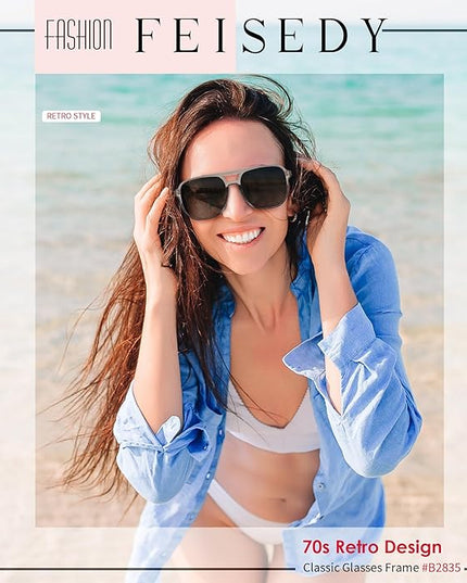 FEISEDY Retro Square Aviator Sunglasses Women Men 70s Vintage Trendy Plastic Frame Sun Glasses B2835