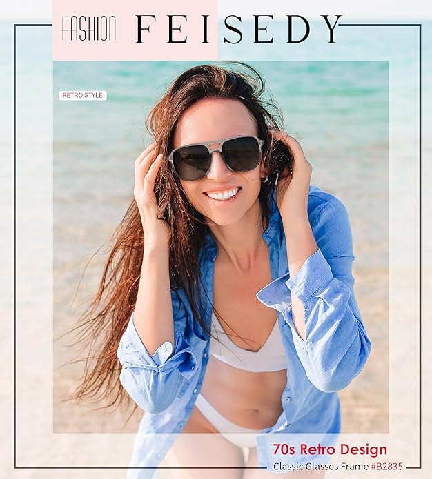 FEISEDY Retro Square Aviator Sunglasses Women Men 70s Vintage Trendy Plastic Frame Sun Glasses B2835