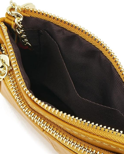 ZOOEASS Women PU Leather Zip Mini Coin Purse With Key Ring Triple Zipper Card Holder Wallet (Yellow)