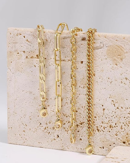 Waterproof Gold Chain Bracelet For Women Non Tarnish,14K Gold Plated Link Dainty Bracelets Stake Layered Bracelet Set Hypoallergen Gold Jewelry