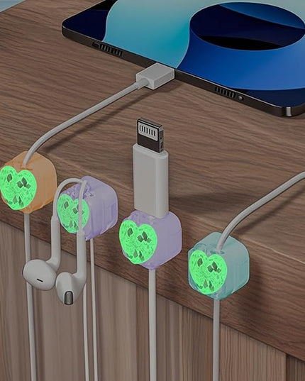 3Pack Magnetic Cable Clips for Nightstand, Adhesive Night-Glowing Cord Holder Organizer for Office Home Desk Wall Car (Heart)