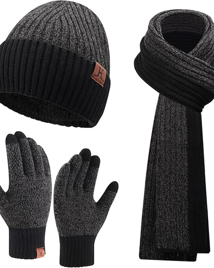 FZ FANTASTIC ZONE Mens Winter Knit Hat Beanie Long Neck Scarf Touchscreen Gloves Set Fleece Skull Caps Gifts for Men Women