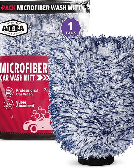 AIDEA Car Wash Mitt Microfiber, 1PK Scratch Free Lint-Free, Wheel Cleaner Mitts, Extra Plush Premium Microfiber Mitt Car Wash Brush, Regular Size 7.12''X10.14''