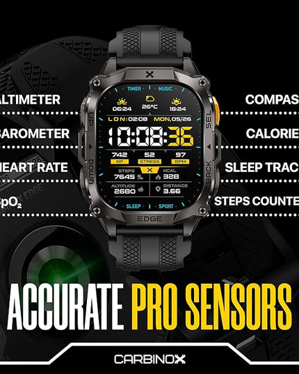 CARBINOX Smart Watch Edge Rugged, 1.96″ AMOLED, Stainless Steel, IP69K/5ATM Fitness trackers, Dual-Band GNSS, 500mAh, Bluetooth Calls, Smart Watch for Android Phones iOS (Silver)