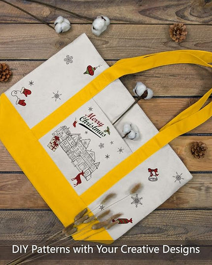 TOPDesign 1-Pack Canvas Tote Bag with an External Pocket, Reusable Grocery Shopping Bag, Top Zipper Closure, Daily Essentials (Yellow/Natural)