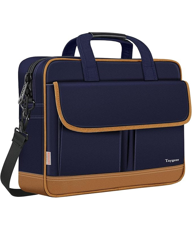 Taygeer Briefcases for Men, Water Resistant Laptop Bag 15.6 Inch for Business, Travel Office Crossbody Carry On Laptop Carrying Case, Messenger Shoulder Bag Fit 15.6 Inch Notebook/Computer, Blue Brown