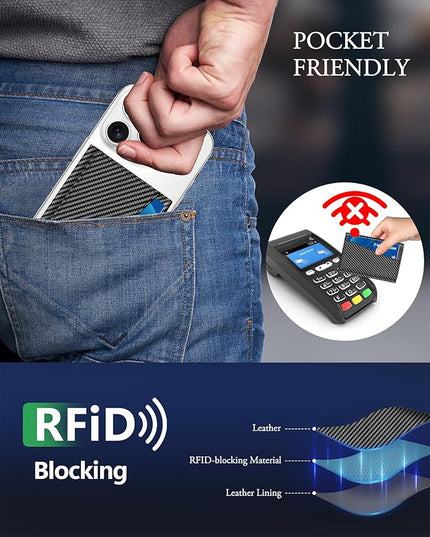 TopMade for MagSafe Wallet, Strongest Magnetic Card Holder for iPhone 17/16/15/14/13/12 Series, Minimalist Leather Trifold Magnetic Phone Wallet, 9 Cards Holder, RFID Blocking, Carbon Fiber Black