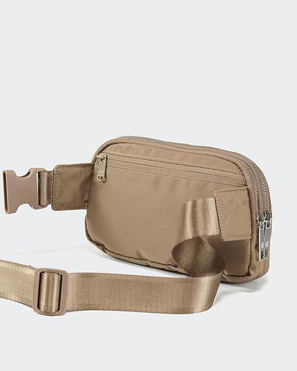 Pander Everywhere Belt Bag for Women, 5 Zipper Pockets Nylon Crossbody Fanny Pack Purse (Gray Brown)