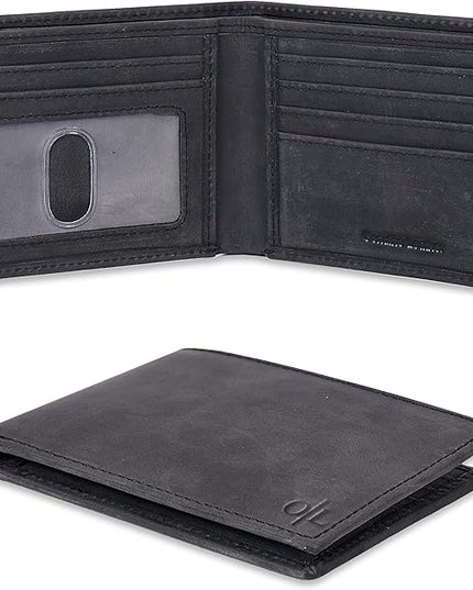 Oak Leathers Slim Leather Wallet for Men - RFID Blocking Slim Minimalist Front Pocket - Thin & Stylish with ID Window, Gift For Men (Vintage Black)