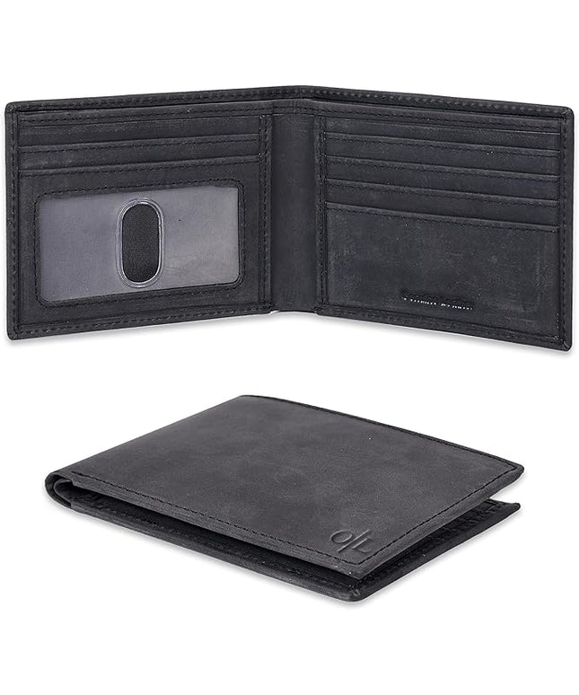 Oak Leathers Slim Leather Wallet for Men - RFID Blocking Slim Minimalist Front Pocket - Thin & Stylish with ID Window, Gift For Men (Vintage Black)
