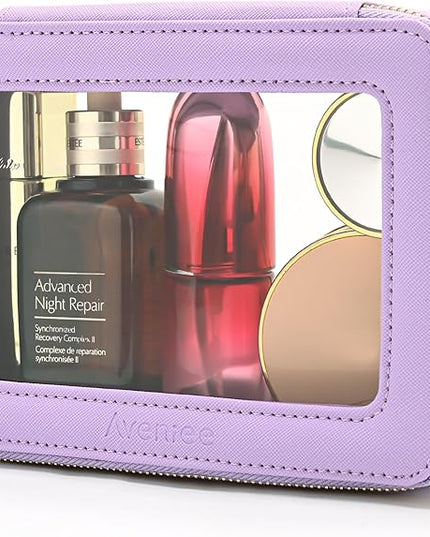 Aveniee Clear Makeup Bag Organizer, Travel Toiletry Bag Cosmetic Case for Women, Portable Make Up Skincare Pouch Car Organizer Bag with Zippers for Essentials,Lilac