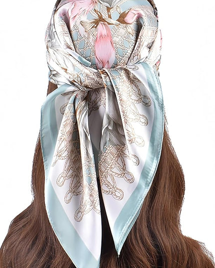 MINIDORA Satin Scarves for Women 27.5 × 27.5 inches Medium Square Elegant Silk Feeling Head Scarf