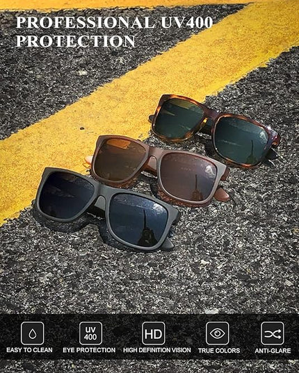 KALIYADI Sunglasses Men Polarized Sun glasses for Mens Womens Classic Matte Black Frame UV Protection 3pack