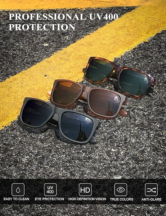 KALIYADI Sunglasses Men Polarized Sun glasses for Mens Womens Classic Matte Black Frame UV Protection 3pack