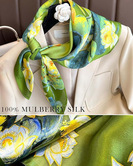 100% Mulberry Silk Scarf for Women Hair Lightweight Square Neckerchief Wrap For Head Scarves 21"