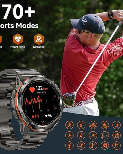 AMAZTIM GPS Smart Watch for Men, 6 Satellite Positioning, Compass, Stainless Steel Body, 50M Waterproof, 470mAh Extra-Large Battery, Answer/Make Call, 1.43" AMOLED Screen, Compatible for Android iOS