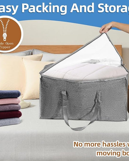 8 Pack-Extra Large Heavy Duty Moving Bags - Waterproof Storage Totes with Handles & Zippers, Foldable for College Dorm, Storage (Gray)