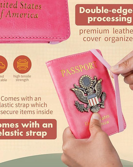 Passport Holder Cover Travel Wallet RFID Blocking Passport Wallets Family Organization Personalized Wallet Case for Men and Women Travel Must Haves (Pink)